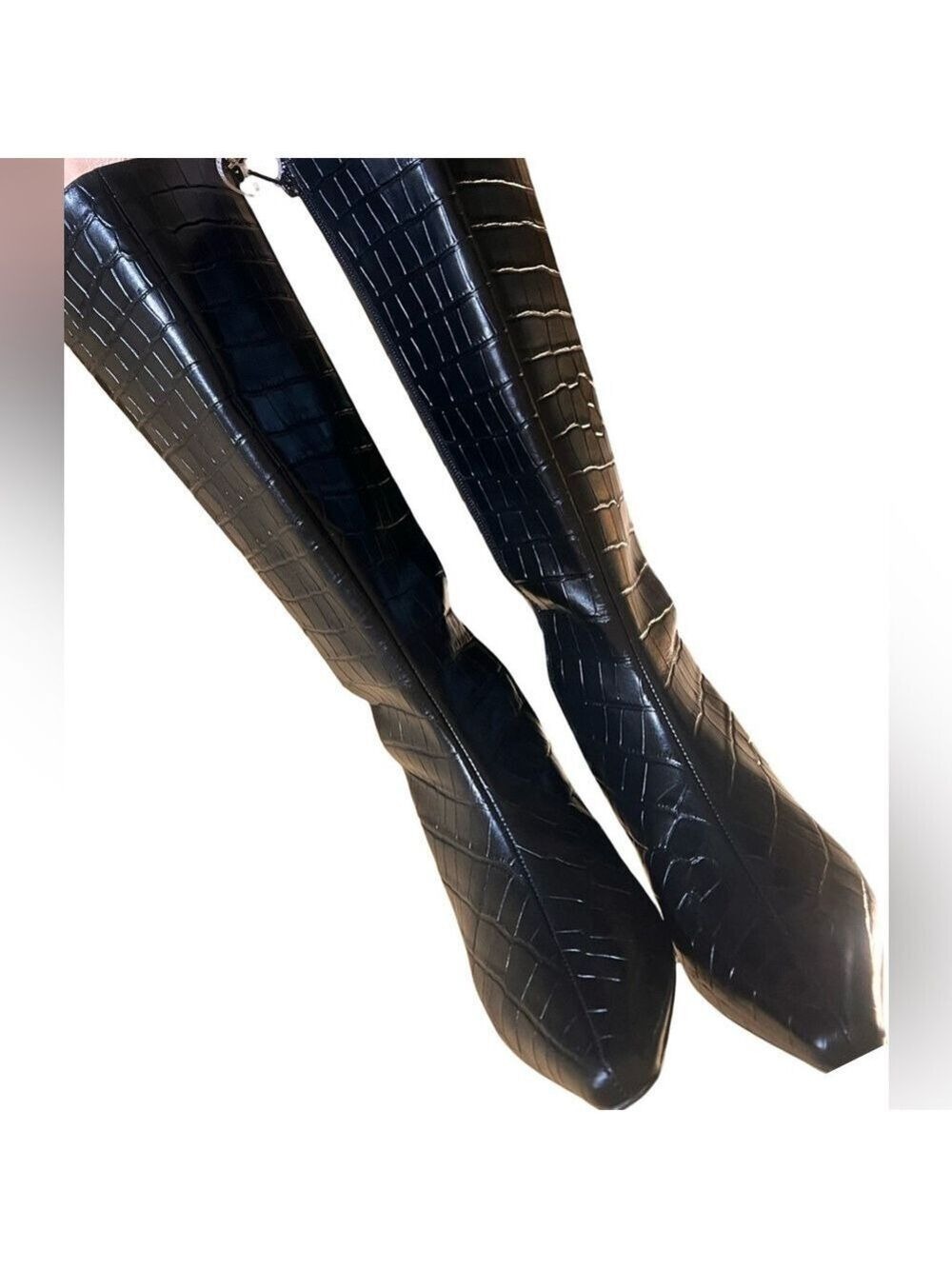 NWT, NWOB $210 Gianni Bini Black Croc-Embossed Leather Knee-High Boots - Picture 7 of 9